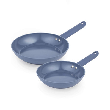 Set of two blue frying pans