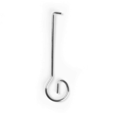 Metal S hook for hanging, silver finish, single piece on white background
