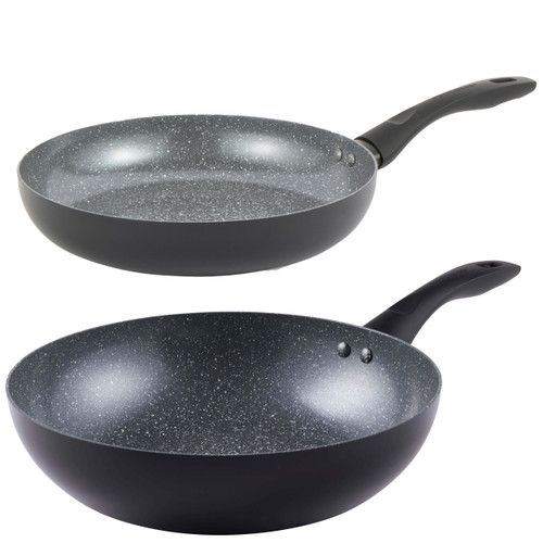 Marble Ceramic Non-Stick Frying Pan & Stir Fry Pan Set, 28 cm