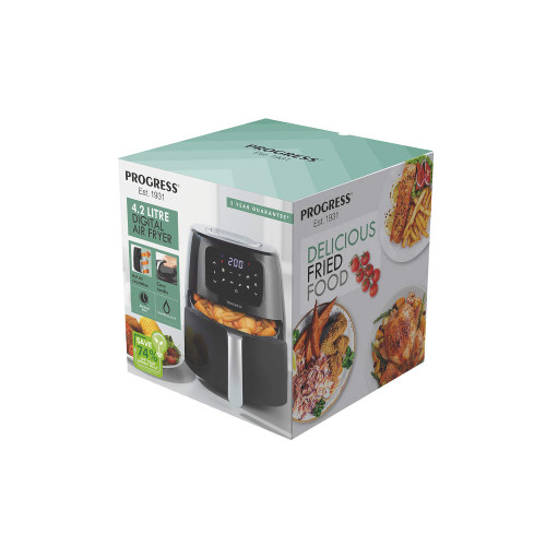 4.2 litre digital air fryer in black, Progress brand packaging