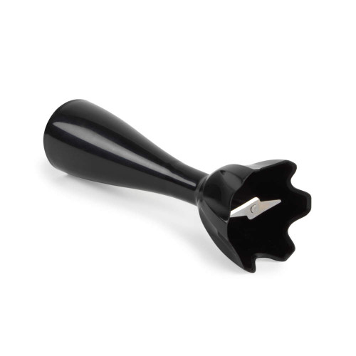 Black hand blender attachment with stainless steel blade