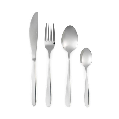 Four-piece silver cutlery set: knife, fork, tablespoon, teaspoon, plain handles
