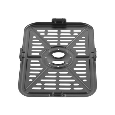 Black rectangular metal drip tray with slotted surface