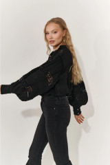 Simone Lace Trim Blouse {Black}