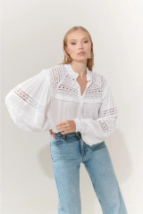 Simone Lace Trim Blouse {White}