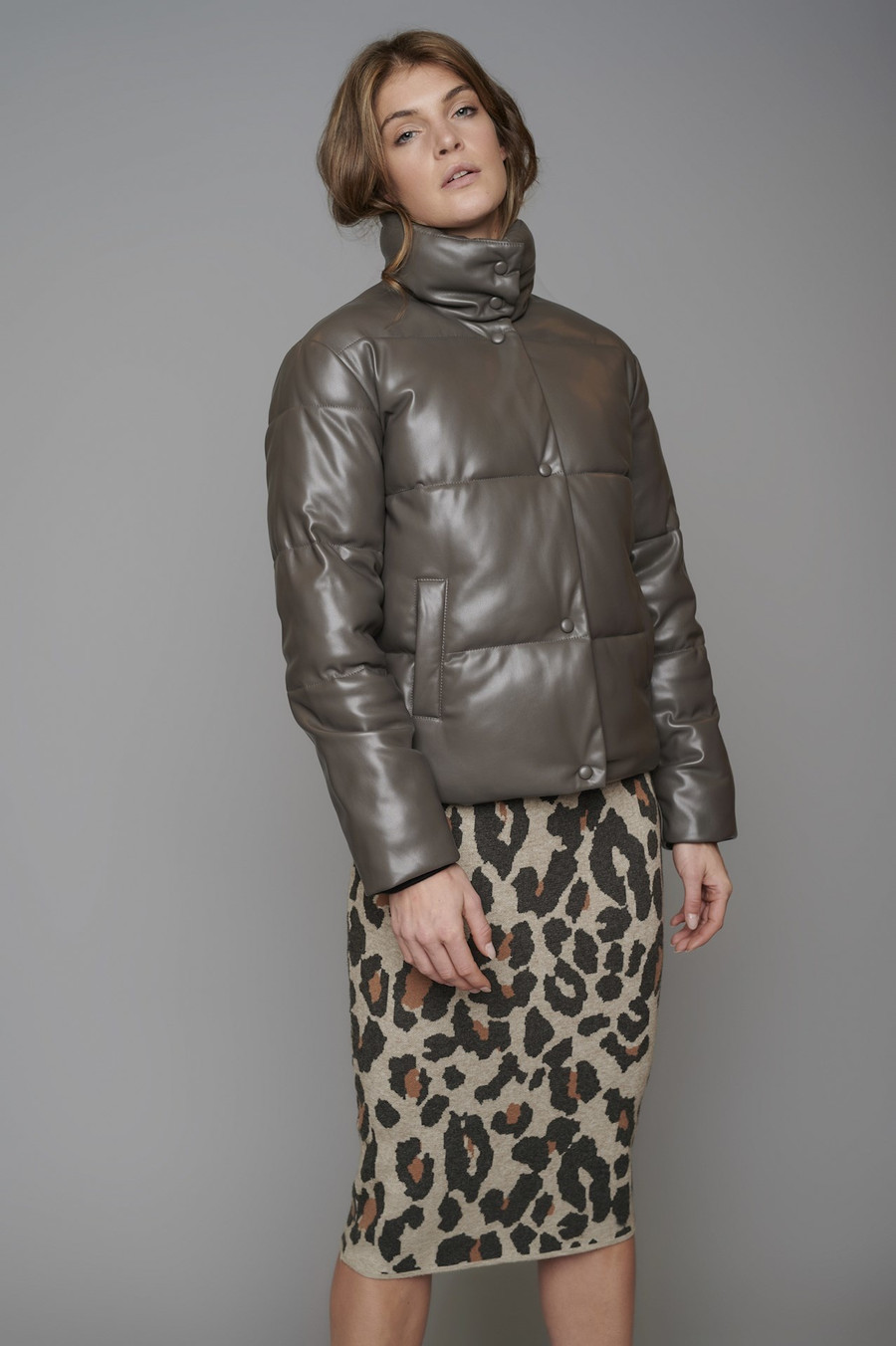 Faux Leather Puffer {Blk Olive}