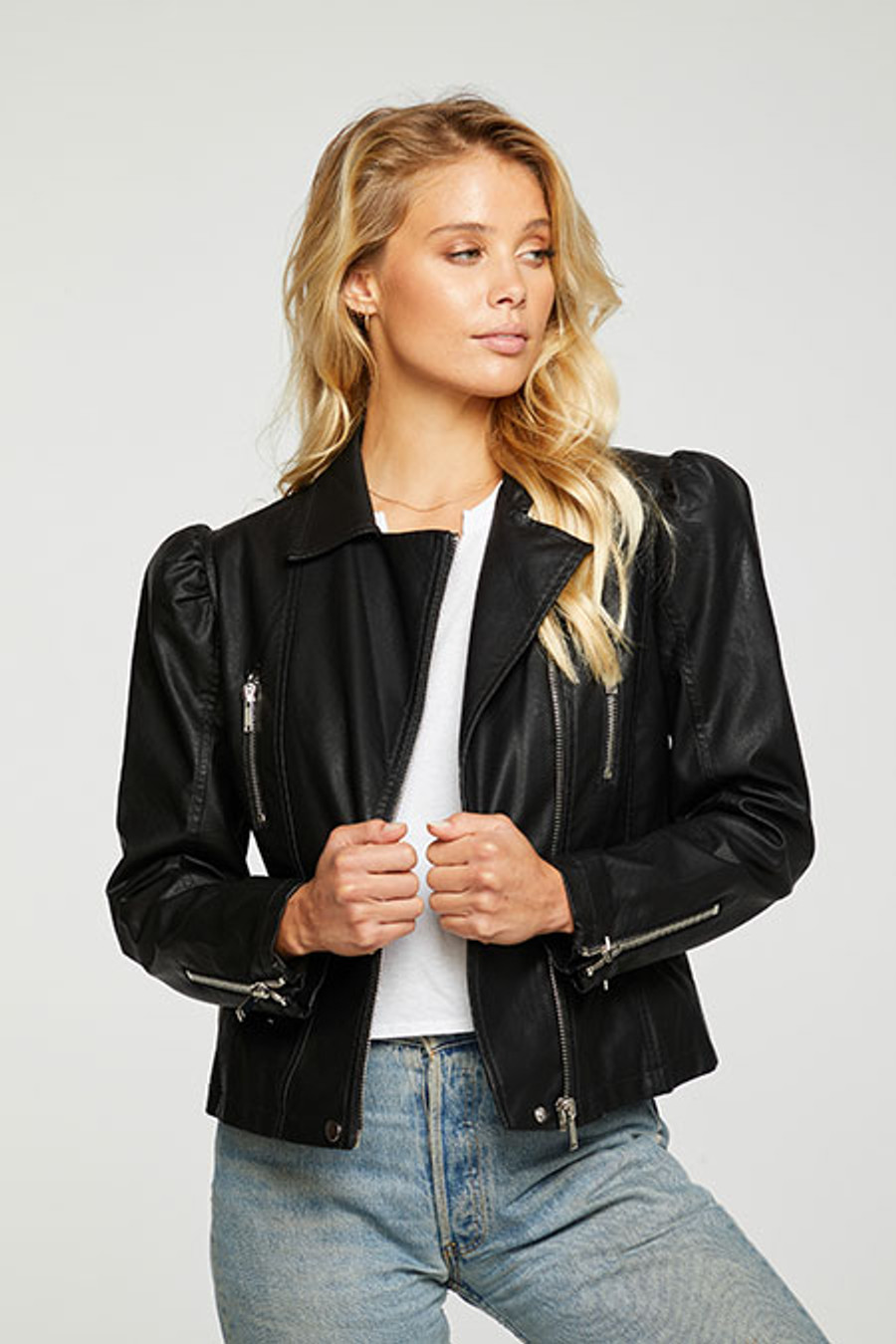 Puff Sleeve Moto Jacket {Black}