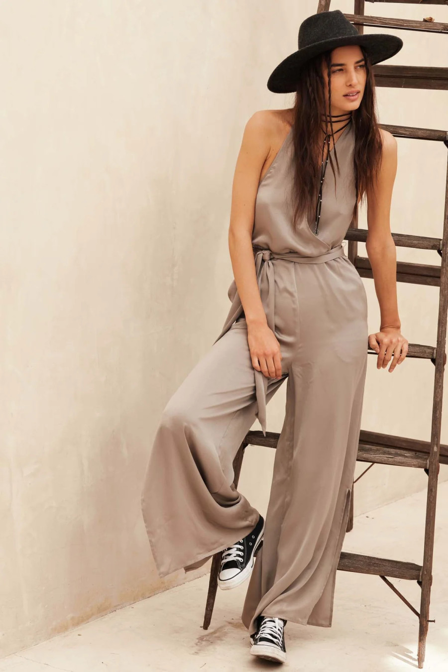 Satin Wide Leg Jumpsuit  {taupe}