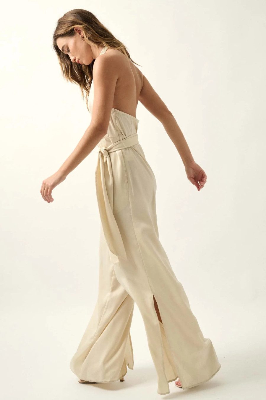 Satin Wide Leg Jumpsuit  {taupe}