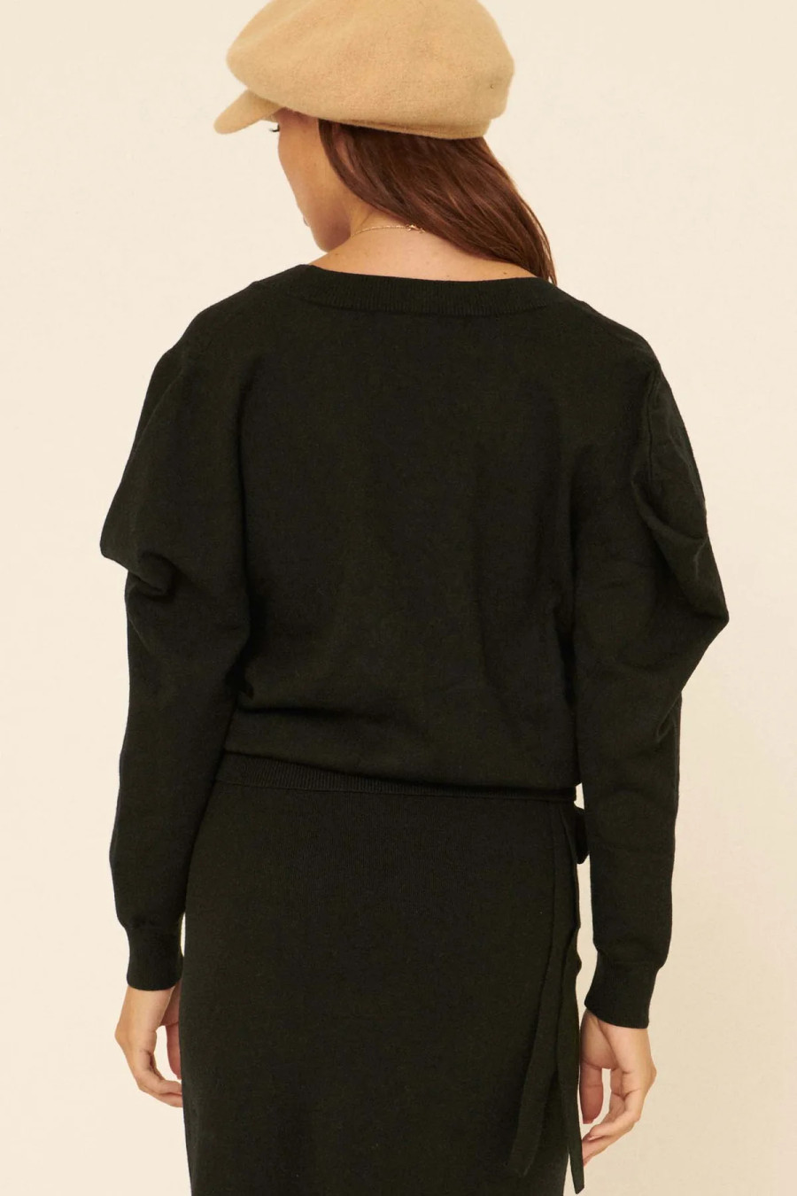 Pleated Sleeve Knit Cardi {Black}