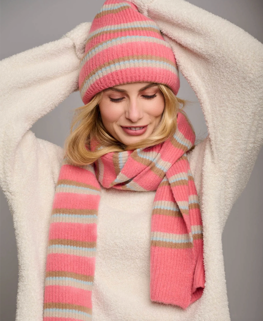 Alura Stripe Beanie {Flamingo}