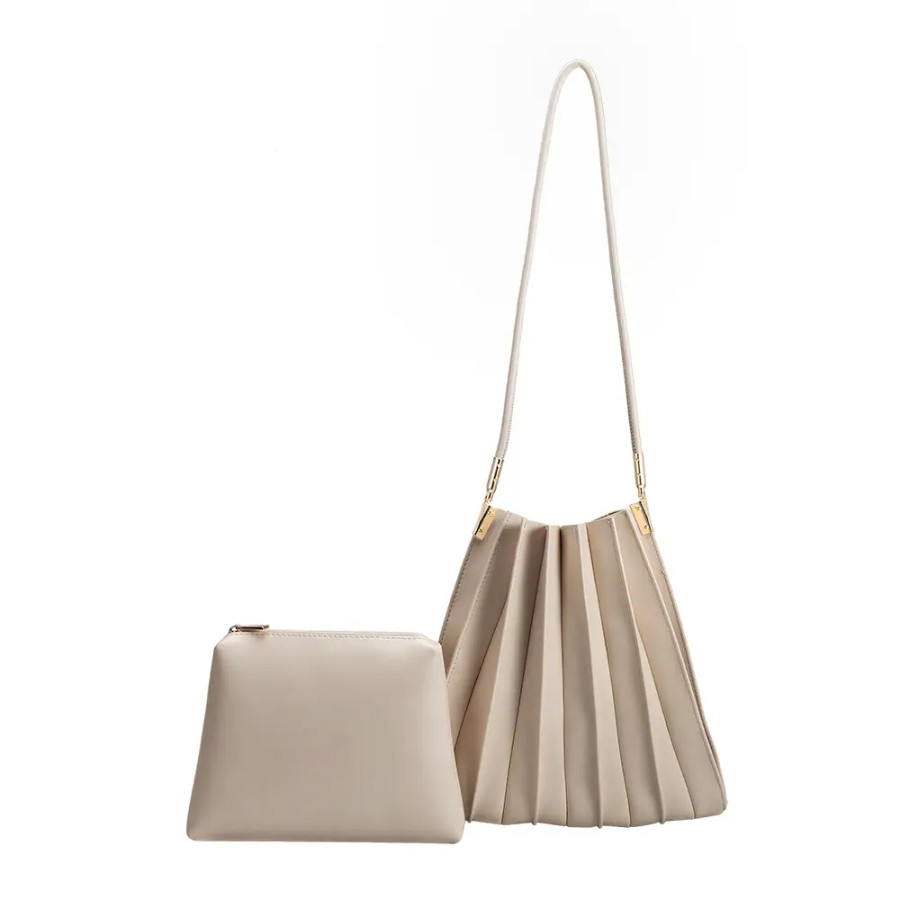 Carrie Pleated Shoulder Bag {Bone}