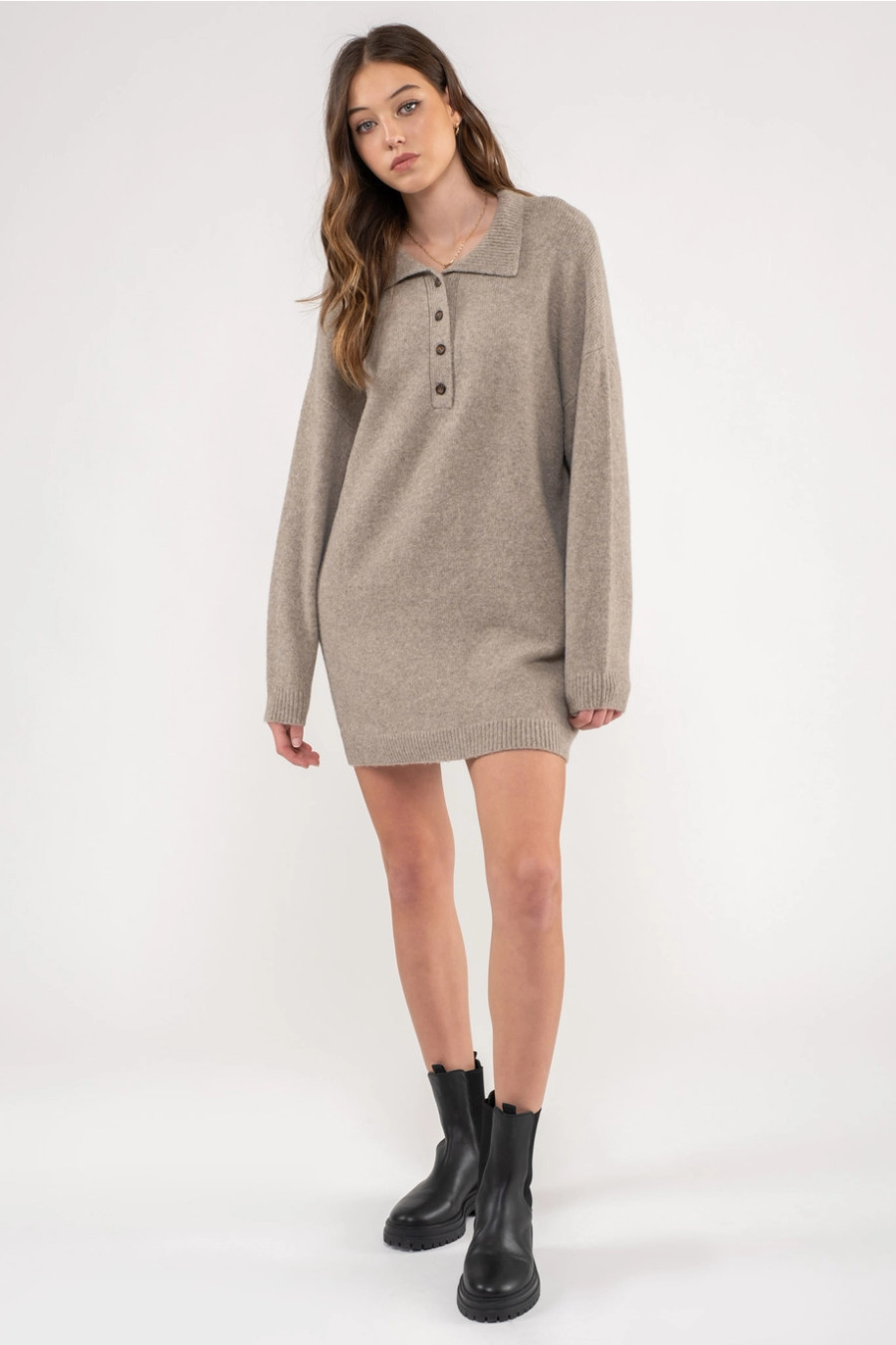 Collared BD Sweater Dress {Taupe}