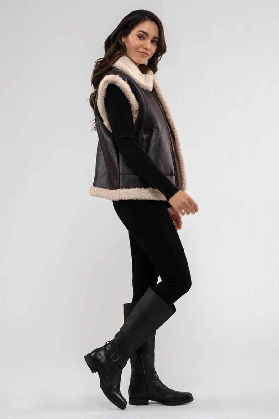 Shearling Faux Leather Vest {Brown}