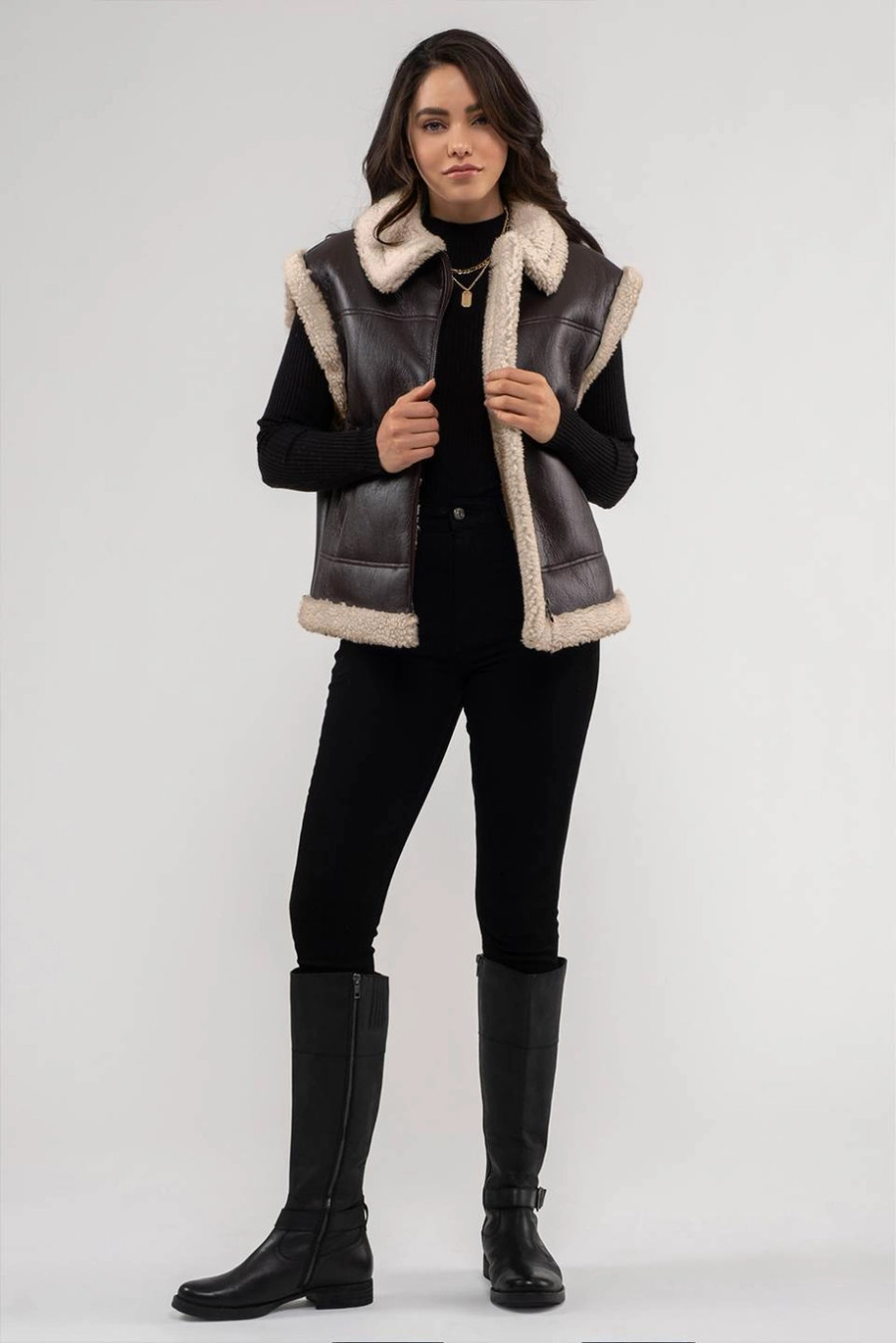 Shearling Faux Leather Vest {Brown}