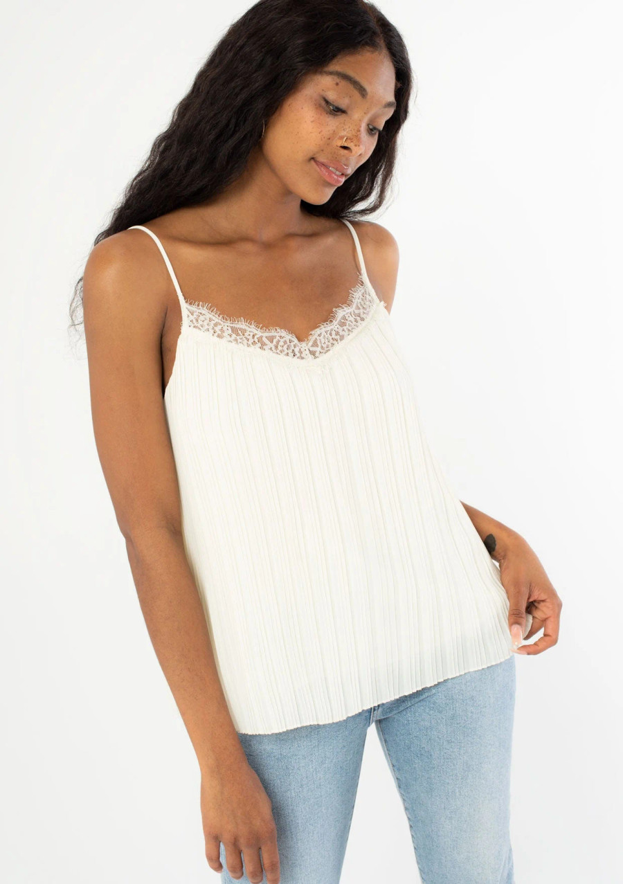 Pleated Lace Camisole {White}