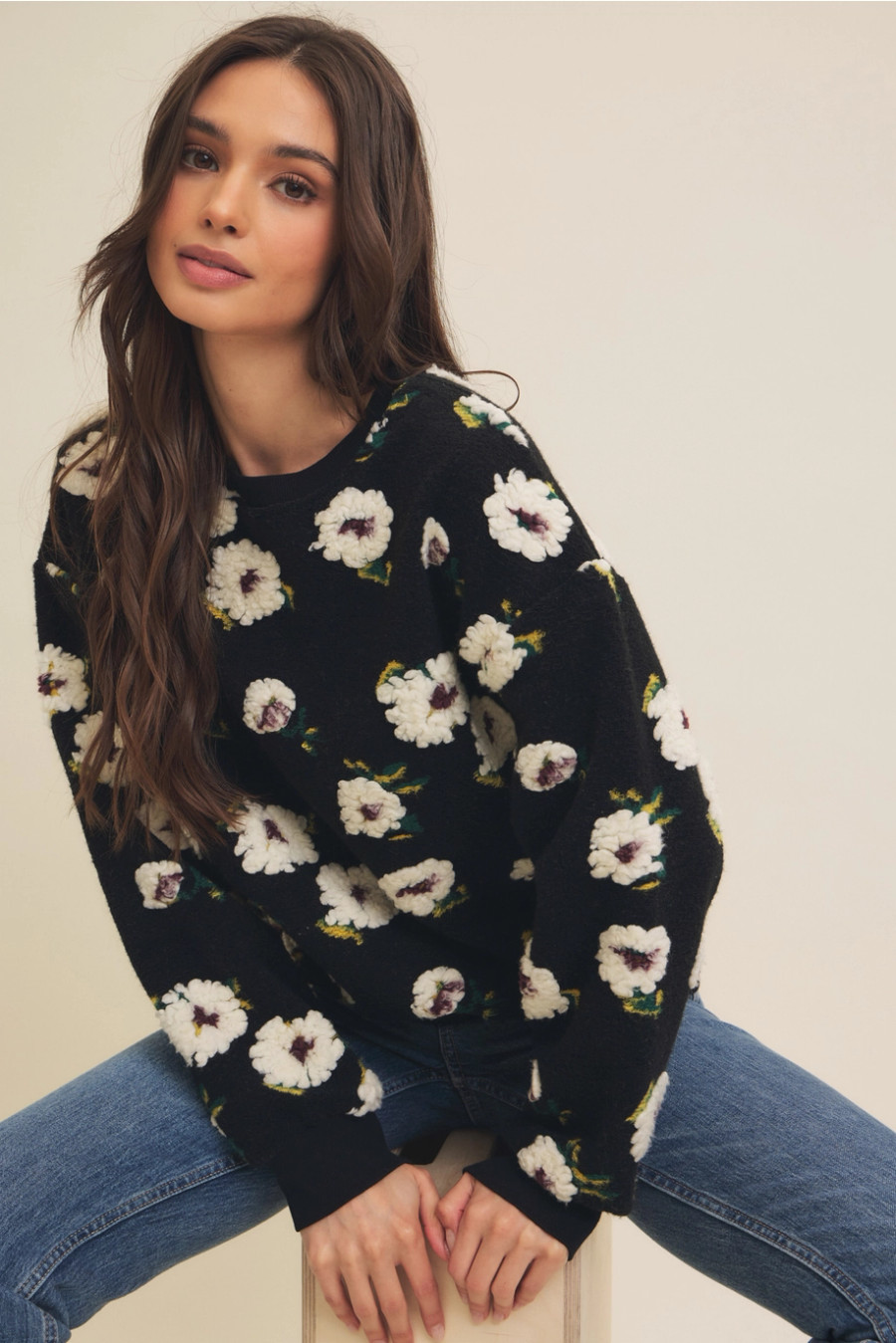 Jacquard Floral Sweater {Black}