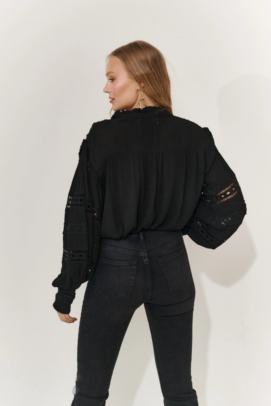Simone Lace Trim Blouse {Black}