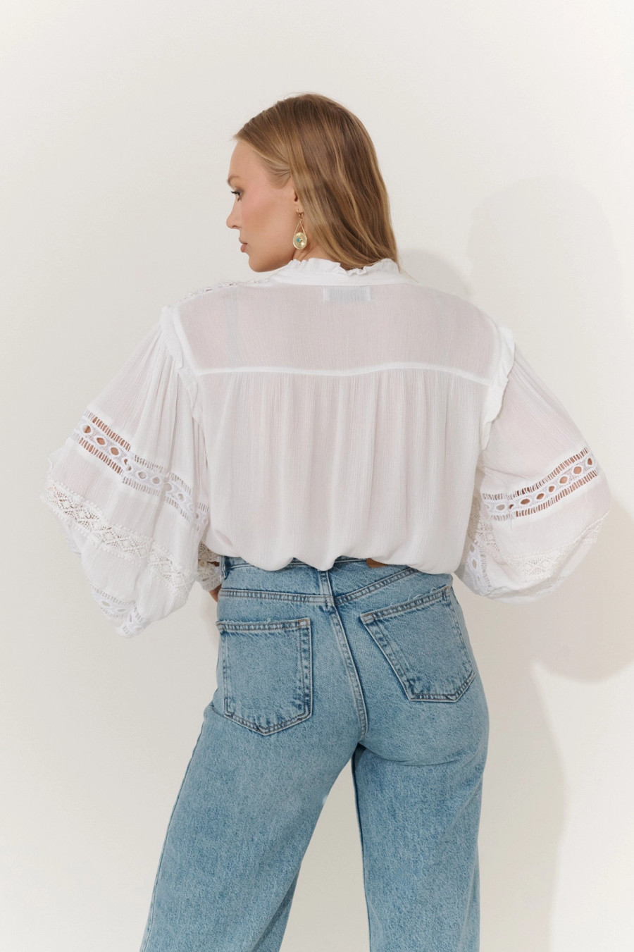 Simone Lace Trim Blouse {White}