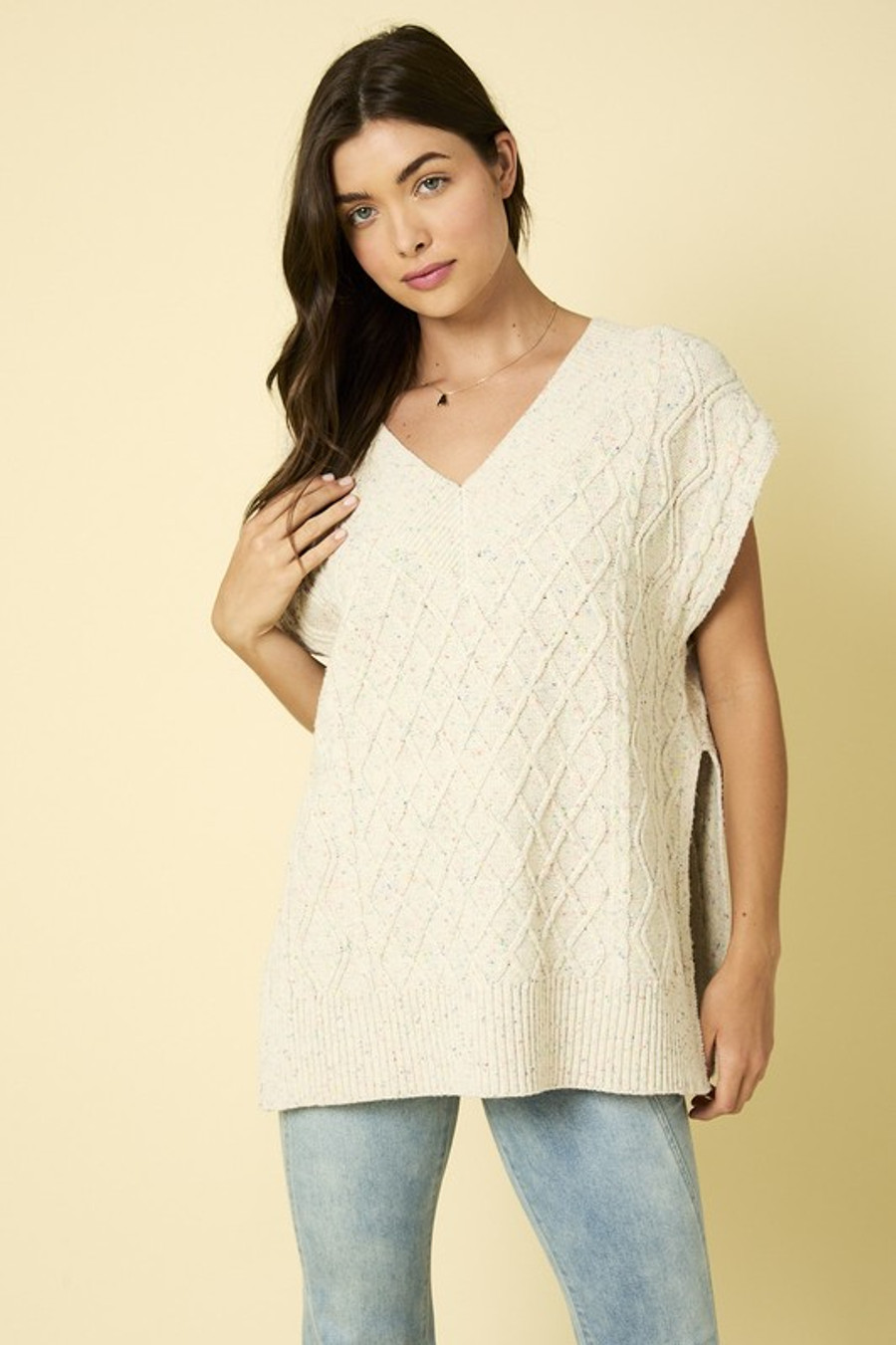 Helena Cable Knit Vest {Oat}