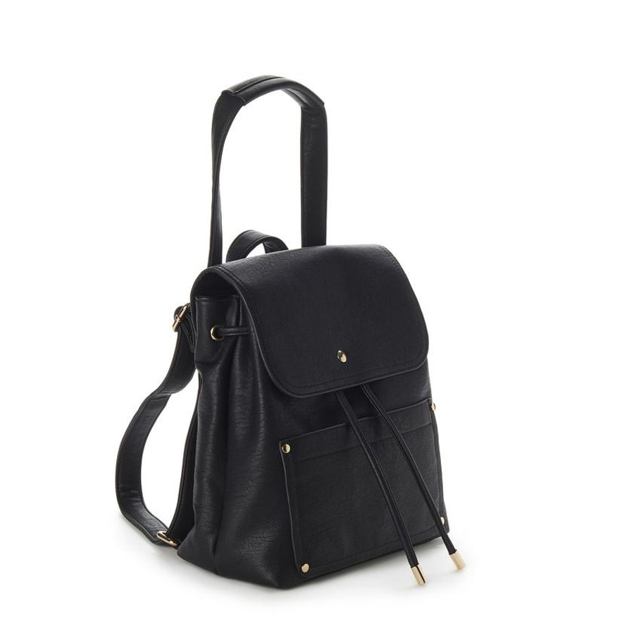 SABRINA Button Snap Backpack {Black}