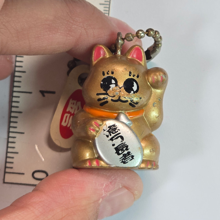 Lucky Cat Dude Mini Figure Keychain Charm Strap - Gold (HAS PAINT SCUFFING) - 20260410