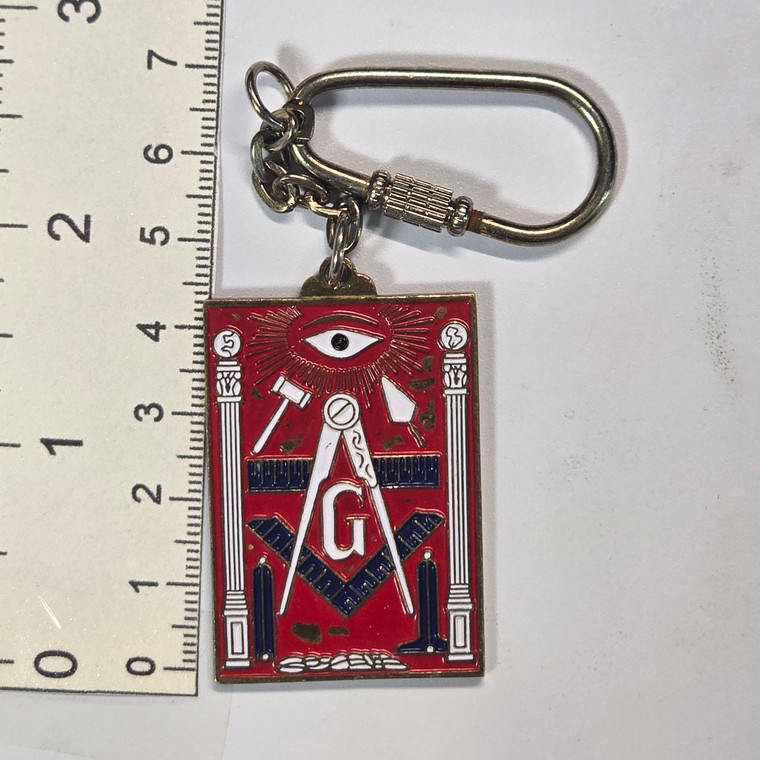 Vintage Metal Freemason Keychain (RED PAINT IS CHIPPING A BIT) - 20260413 - RWK631