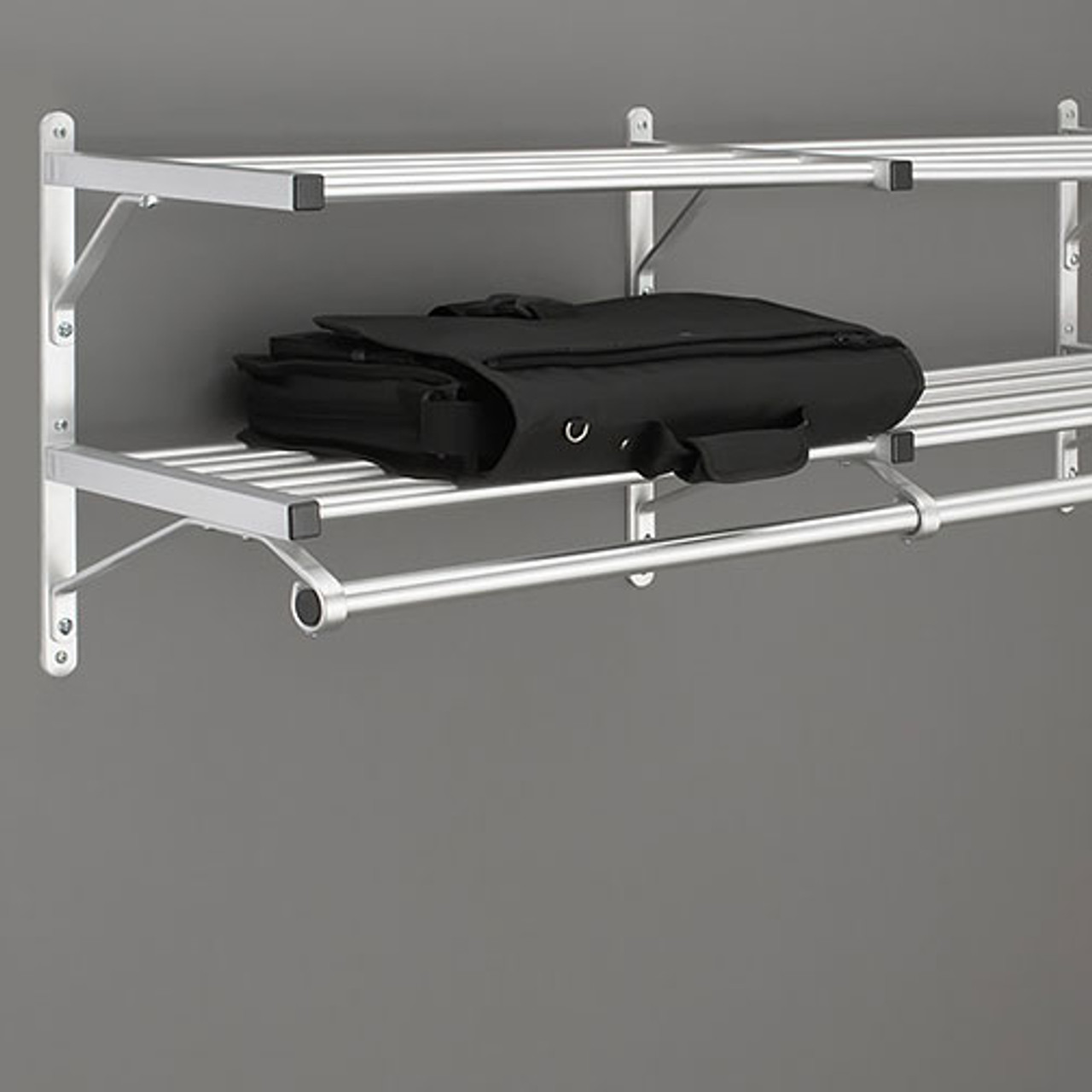 Modular Wall Double Shelf Coat Rack with Hanger Rod - 202 Series - Image Illustrates Design, Not to Scale