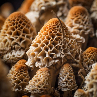 Morel Mushrooms showing unique characteristics like cap, shape, situated in a natural forest setting