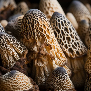 Variety of Morel Mushrooms species showing unique characteristics like cap, shape, situated in a natural forest setting