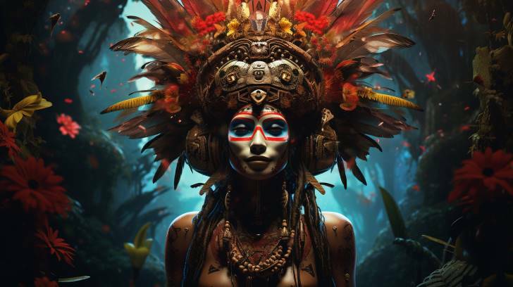 ancient tribal ceremonies with psilocybin mushrooms, shamans in traditional attire