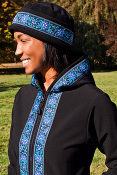 WOMEN'S AURORA HAT / (Softshell) /  Solid  Black,  / Wild Geranium (trim)