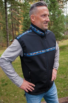 MEN'S KODIAK VEST / (Softshell) / Solid Black, / Katmai-Navy (trim)