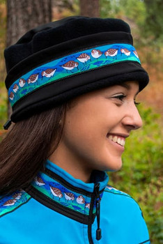 WOMEN'S AURORA HAT / (Softshell) / Solid Black,  / Sandpipers-Teal (trim)