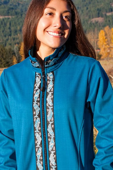 BOREALIS JACKET / (Softshell) / Ocean, / Salmon-Sky (trim