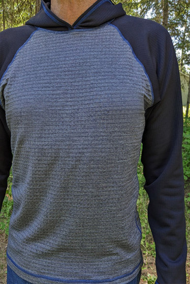 MEN'S HOODIE /   Alloy Grey, Black (waffle-textured) with Navy thread