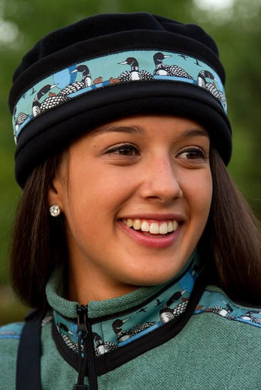 WOMEN'S AURORA HAT / (Softshell) /  Solid Black,  / Loons-Green (trim)