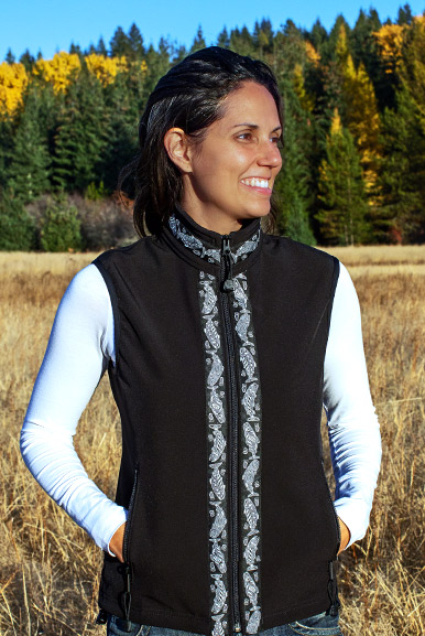 WOMEN'S GLACIER VEST / (Softshell) / Black, / Salmon-Grey (trim