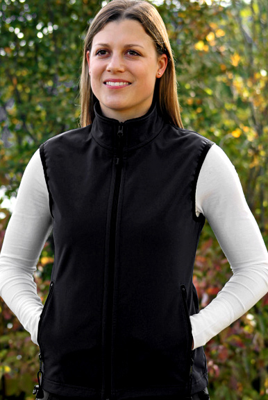 WOMEN'S GLACIER VEST / (Softshell) / Black, / Salmon-Grey (trim