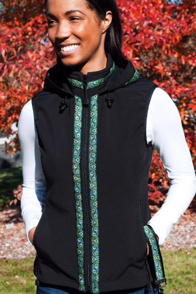 WOMEN'S GLACIER VEST / (Softshell) / Black, / Peacock Feathers