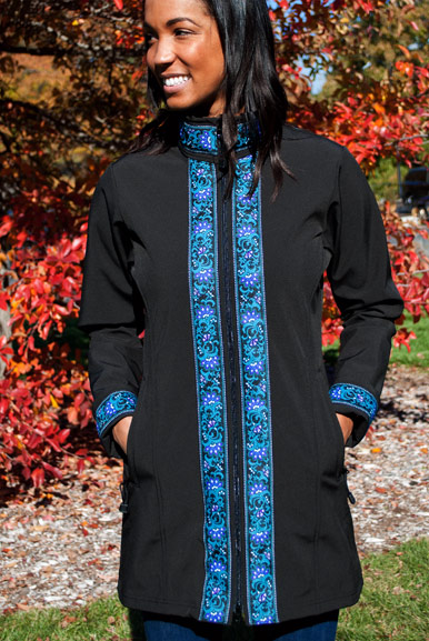 BOREALIS JACKET / (Softshell) / Black, / Wild Geranium (trim