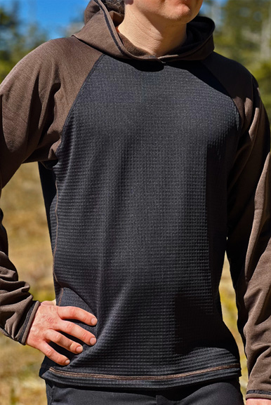 MEN'S HOODIE / Black (waffle-textured), Osprey Brown - Copper