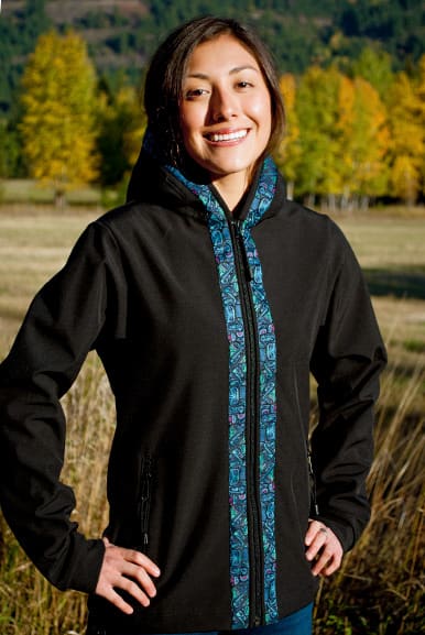 DENALI JACKET / (Softshell) / Black, / Totem-Aqua (trim) - Copper