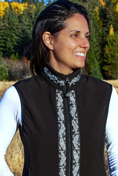 WOMEN'S GLACIER VEST / (Softshell) / Black, / Salmon-Grey (trim