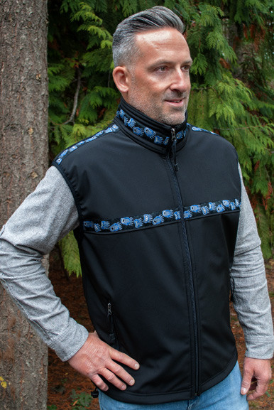 YUKON VEST / (Softshell) / Black with Bear Tracks (Blue) - Copper