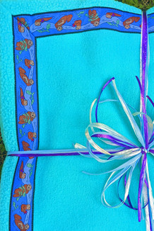 BLANKET - 5' x 5'  / (Double-Sided Thermal Fleece) / Baltic Teal, / Sea Otter-Brite (trim)