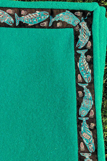 BLANKET - 5' x 5'  / (Double-Sided Thermal Fleece) / Beachglass, / Salmon-Teal (trim)