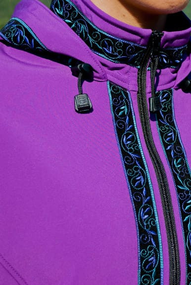 Close up of trim on Collar, Zipper, and Hood