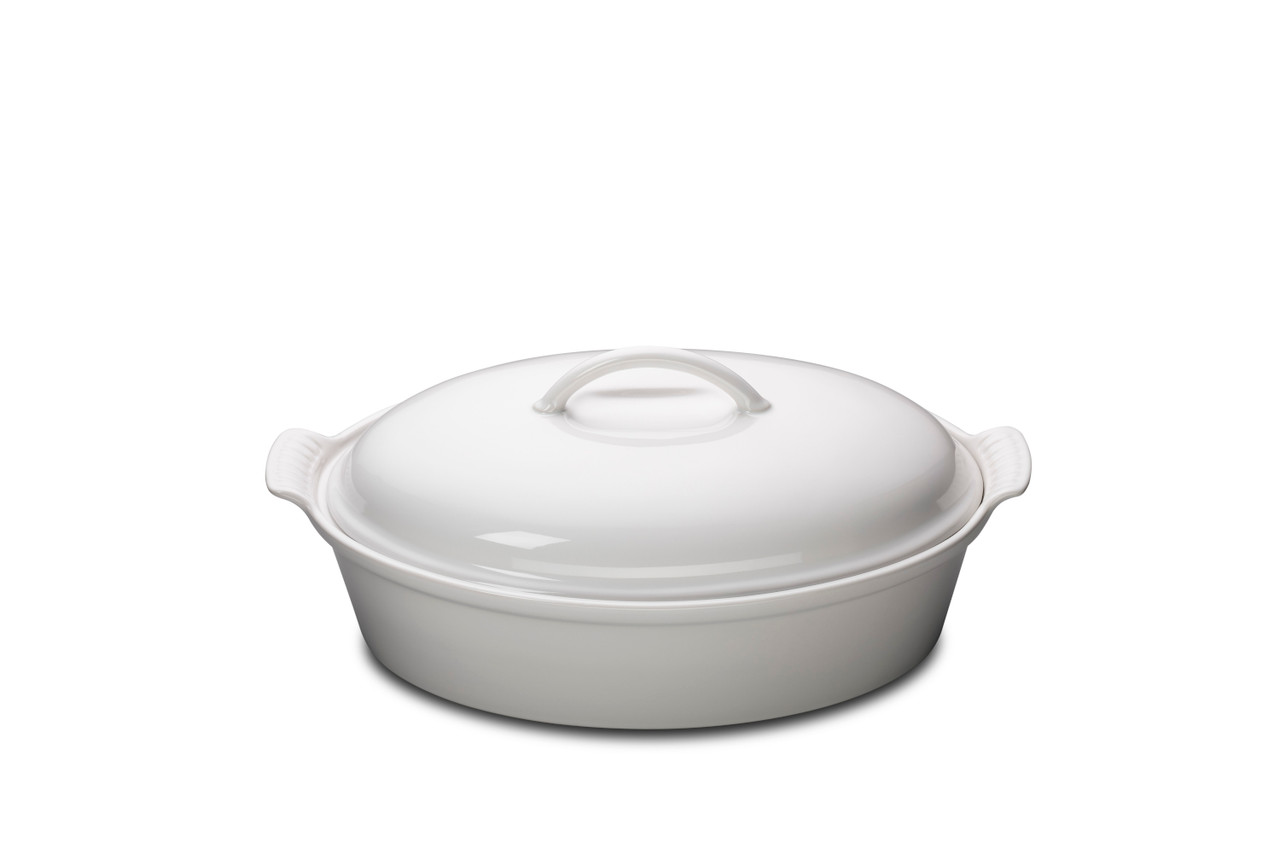 LE CREUSET ホワイト オーバル鍋 Le Creuset Heritage Stoneware 4 qt. Covered Oval Casserole - White