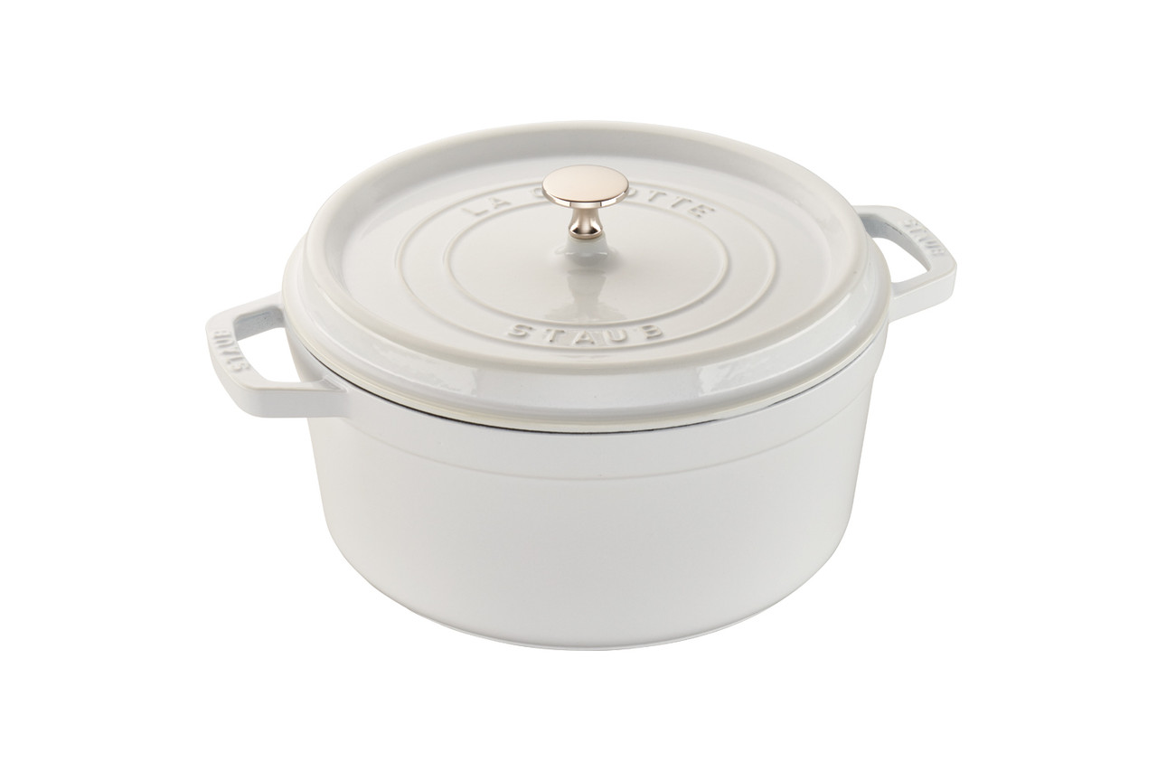 Staub Cast Iron 4 qt. Round Cocotte - White Truffle with Stainless